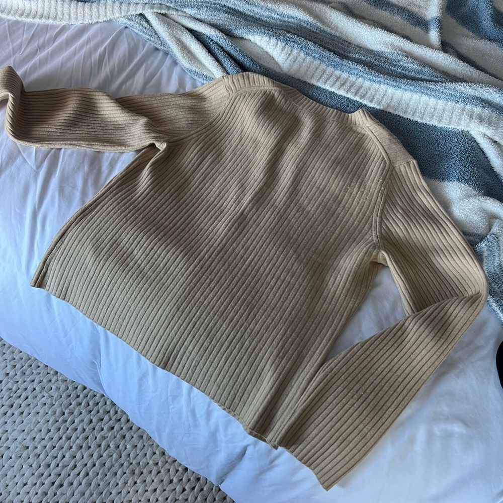 Beige Ribbed Women's Sweater - Picture 2 of 2